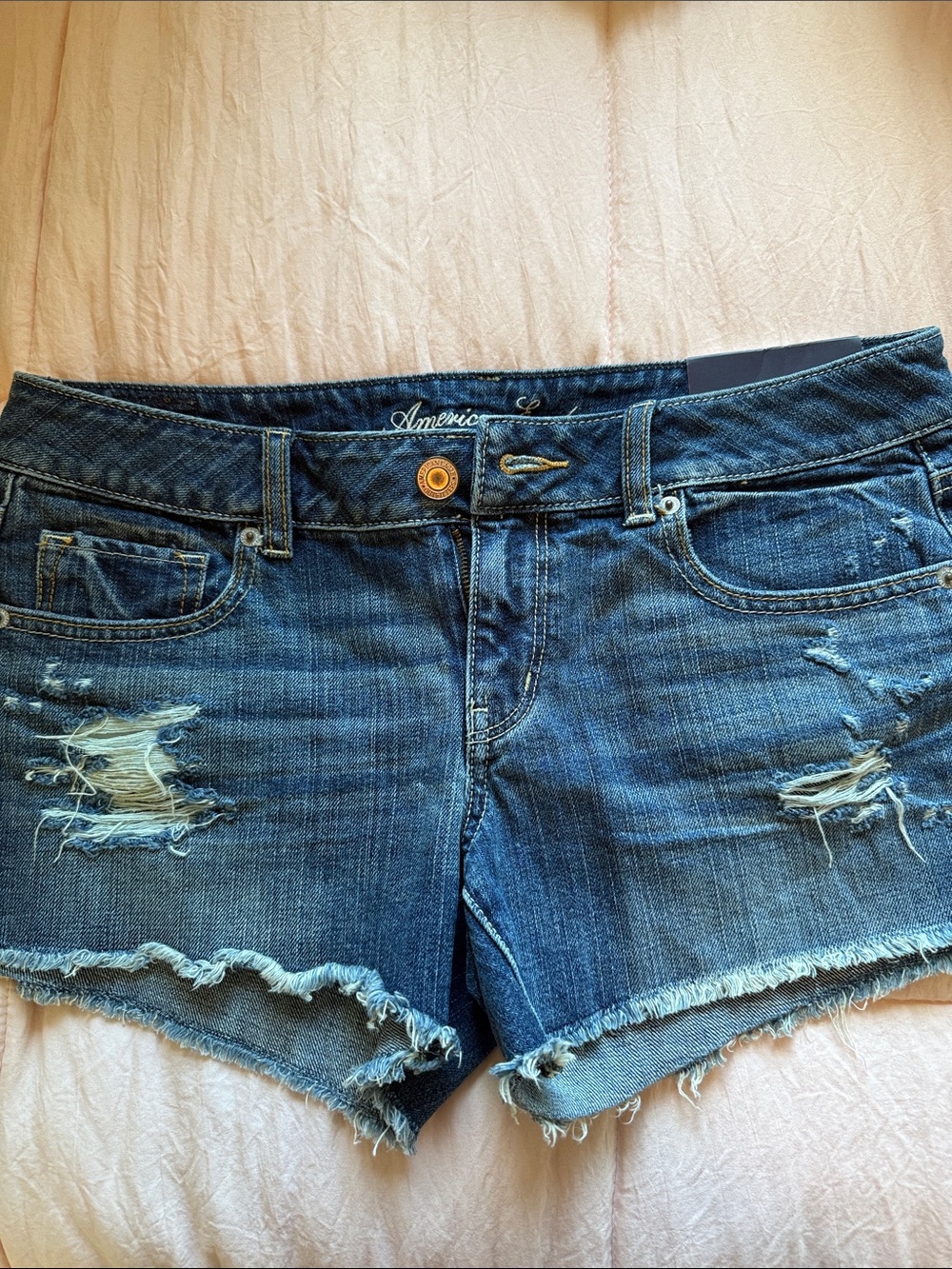American Eagle Outfitters Distressed Dark Blue Denim Shorts